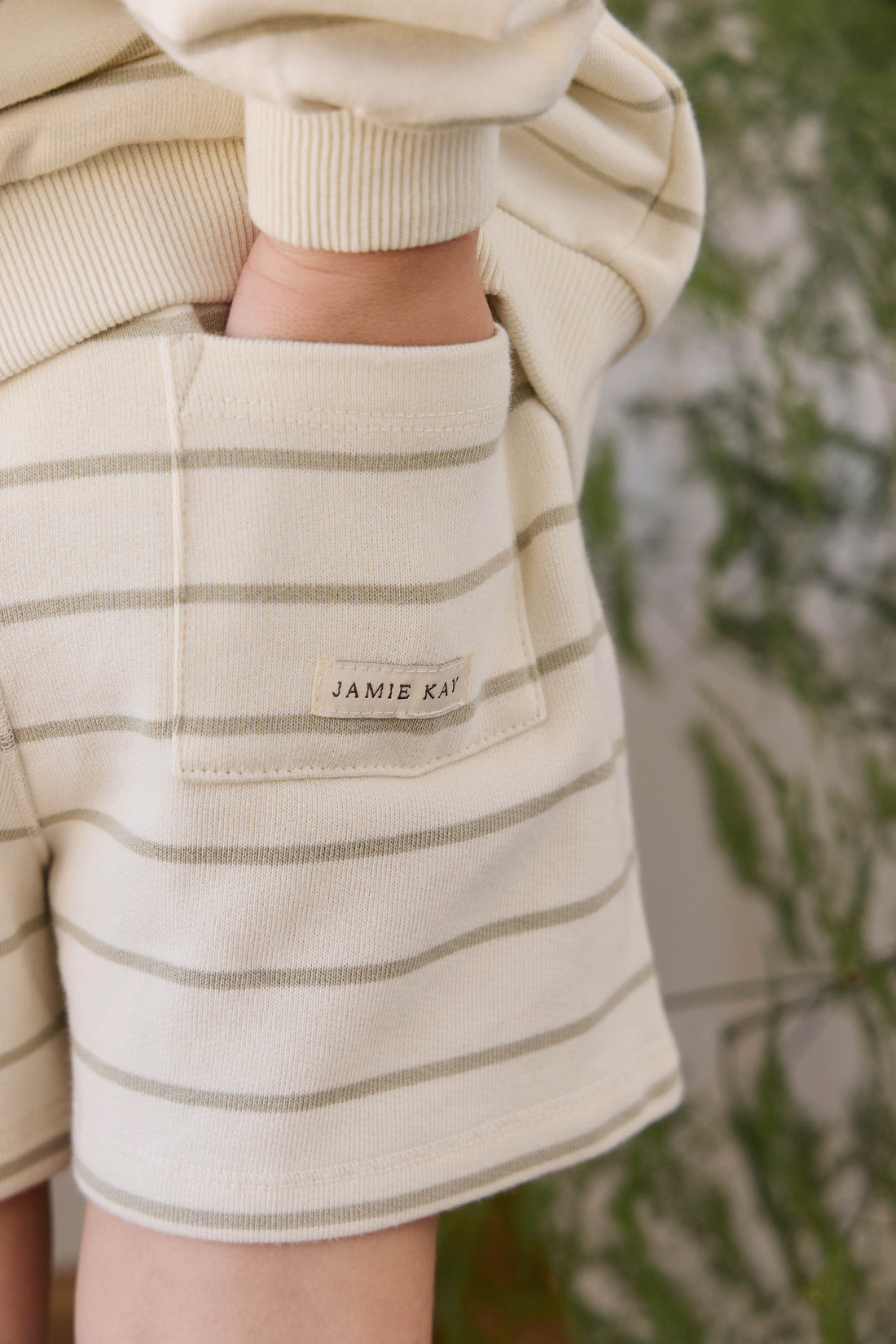 Organic Cotton Jalen Short - Horizon Stripe Lichen/Cloud Childrens Shorts from Jamie Kay NZ