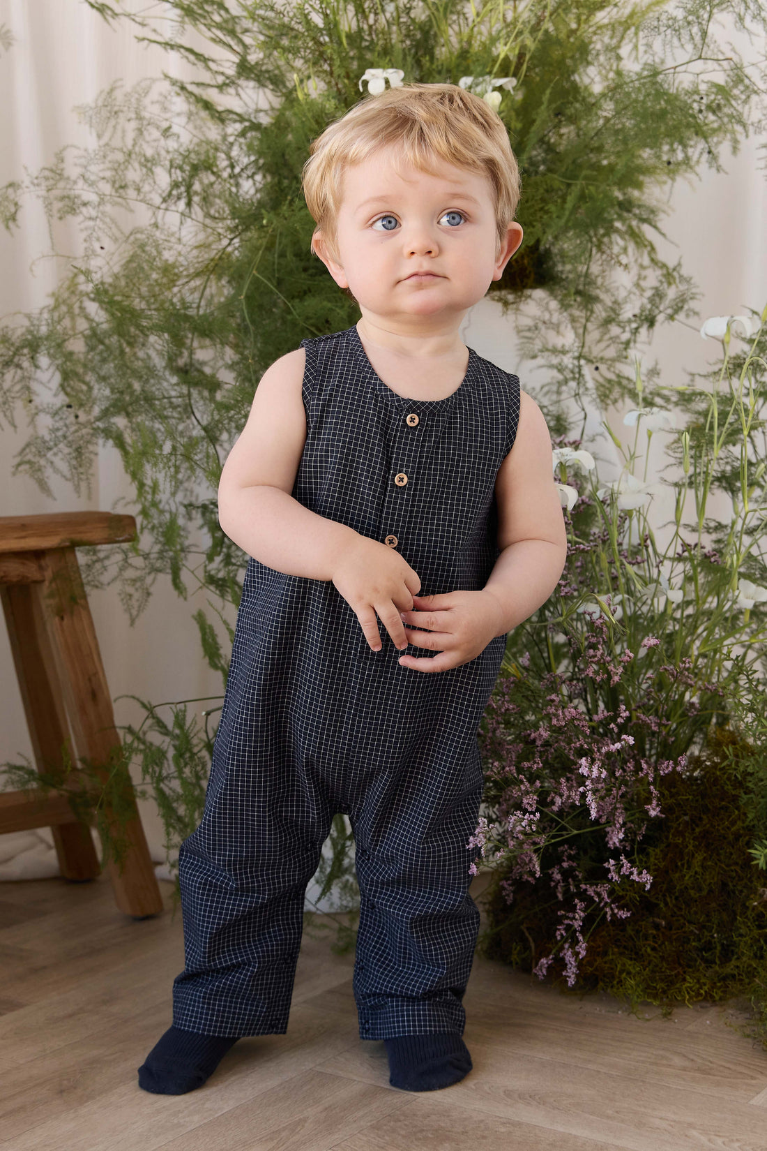 Organic Cotton Milo Jumpsuit - Eclipse Grid Childrens Jumpsuit from Jamie Kay NZ