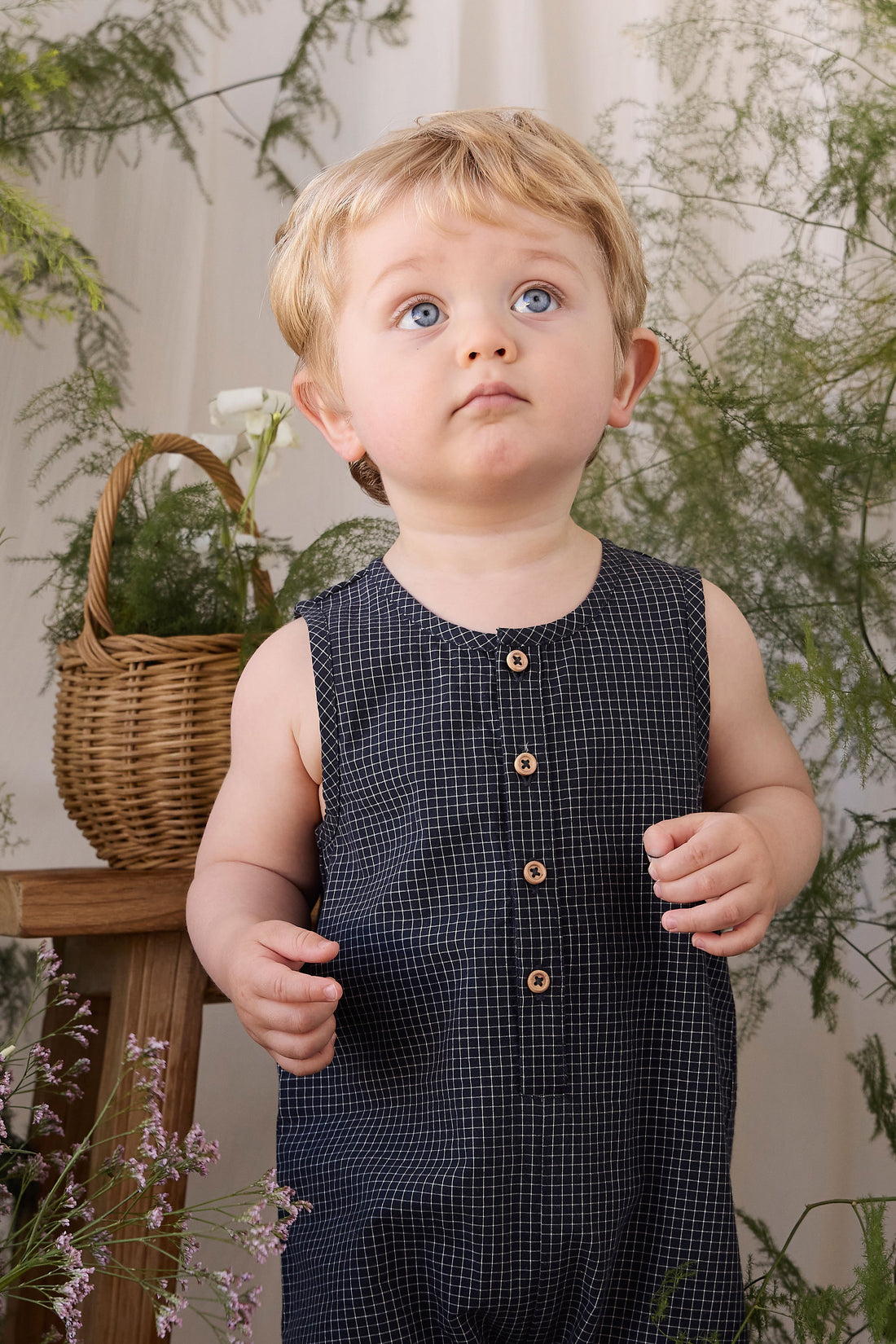 Organic Cotton Milo Jumpsuit - Eclipse Grid Childrens Jumpsuit from Jamie Kay NZ