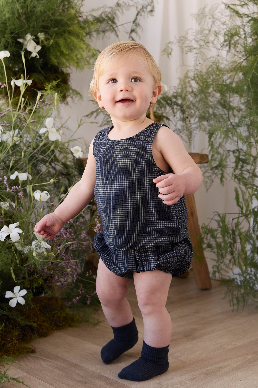 Organic Cotton Eliane Bloomer - Eclipse Grid Childrens Bloomer from Jamie Kay NZ
