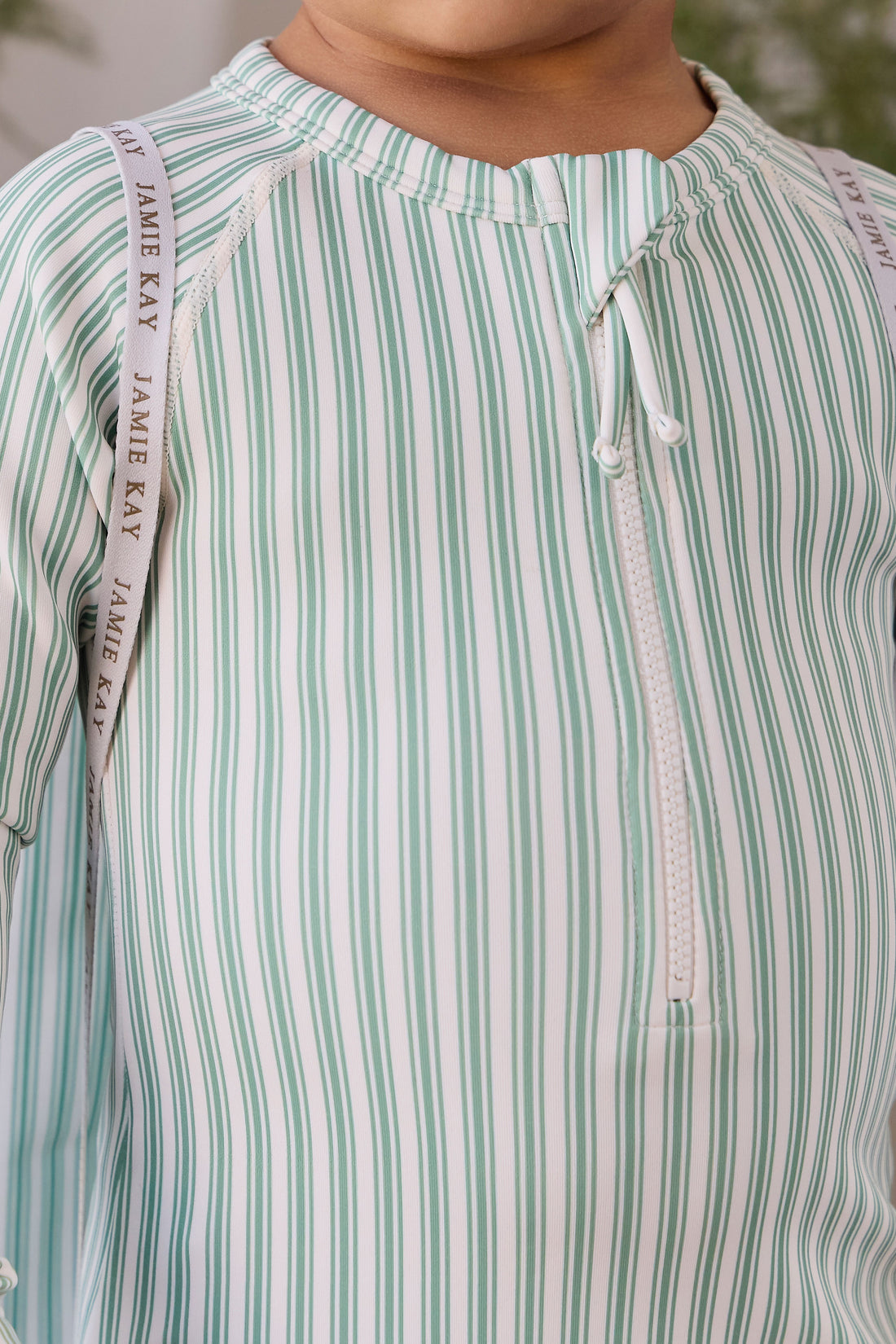 Florian Zip Swimsuit - Variegated Stripe Snow Pea Childrens Swimwear from Jamie Kay NZ