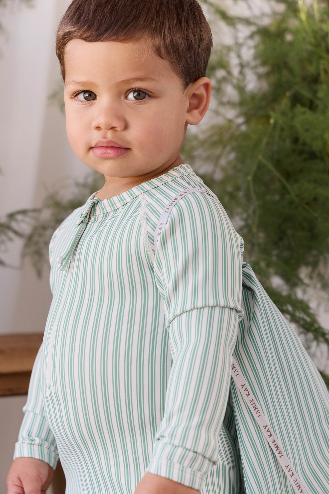 Florian Zip Swimsuit - Variegated Stripe Snow Pea Childrens Swimwear from Jamie Kay NZ