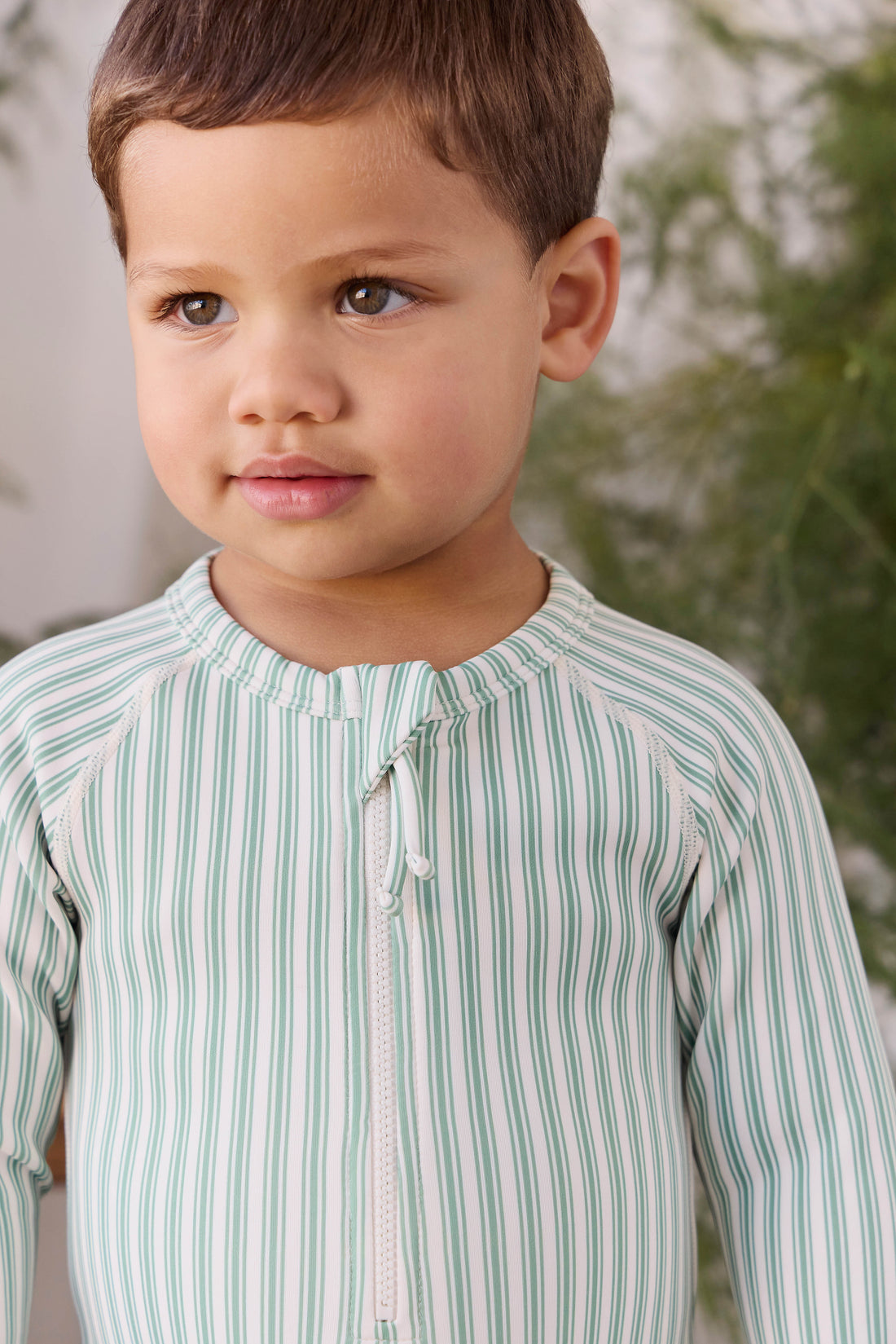 Florian Zip Swimsuit - Variegated Stripe Snow Pea Childrens Swimwear from Jamie Kay NZ