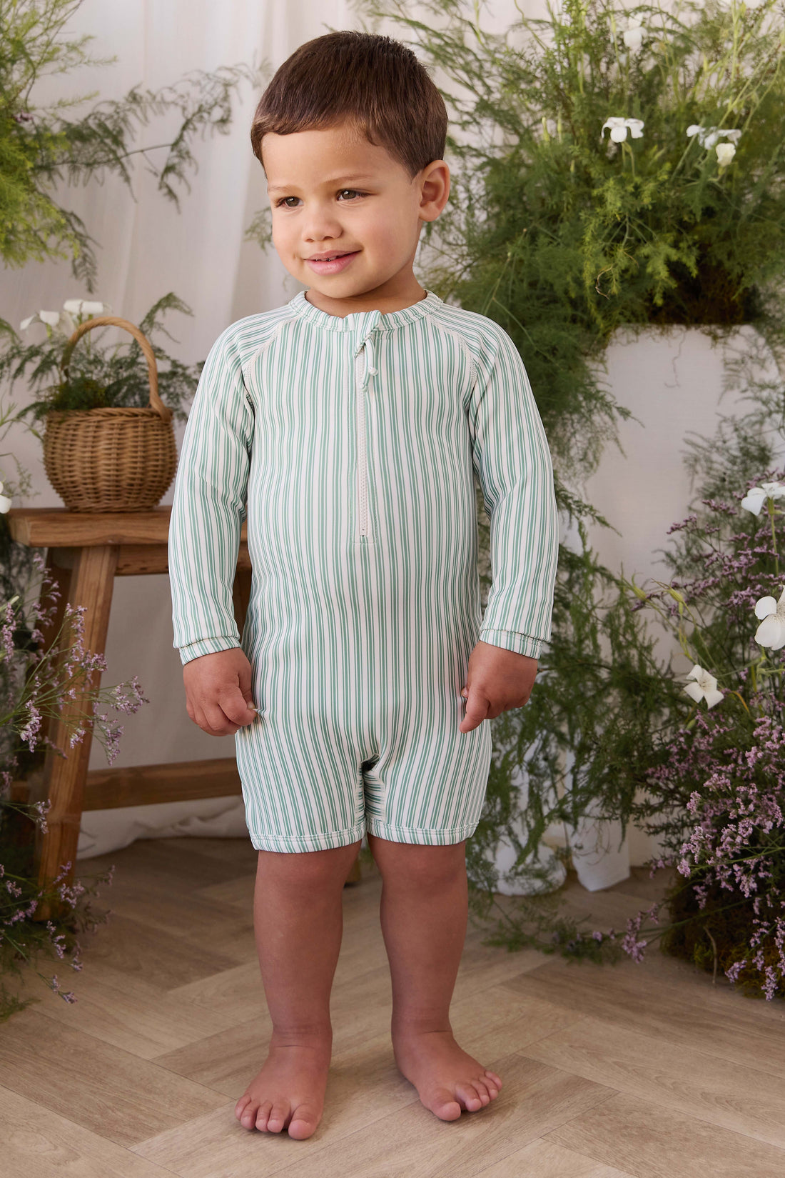Florian Zip Swimsuit - Variegated Stripe Snow Pea Childrens Swimwear from Jamie Kay NZ