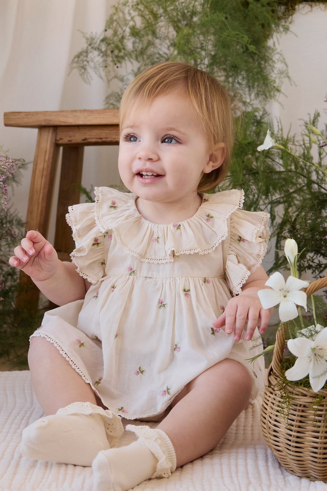Organic Cotton Frannie Playsuit - Rosebud Egret Childrens Playsuit from Jamie Kay NZ