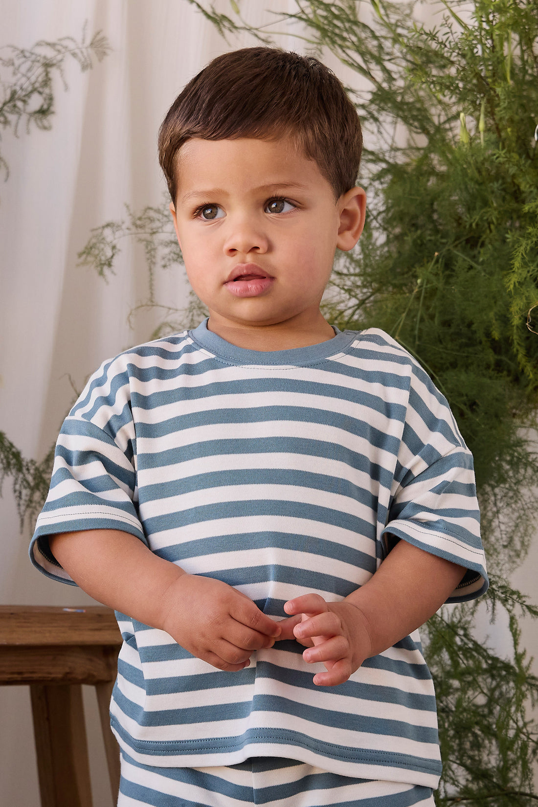 Pima Cotton Edward Tee - Essential Stripe Cloud/Honolulu Childrens Top from Jamie Kay NZ
