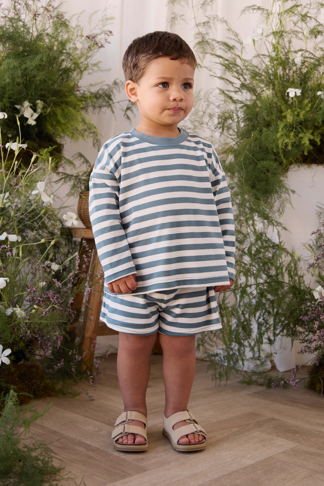 Pima Cotton Edward Long Sleeve Top - Essential Stripe Cloud/Honolulu Childrens Top from Jamie Kay NZ