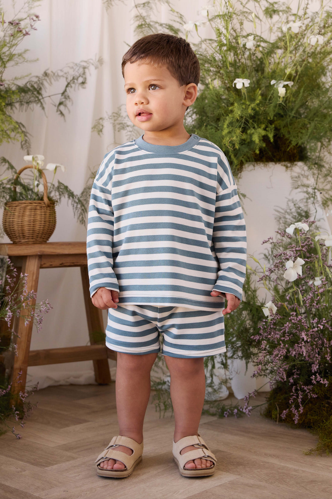 Pima Cotton Edward Long Sleeve Top - Essential Stripe Cloud/Honolulu Childrens Top from Jamie Kay NZ