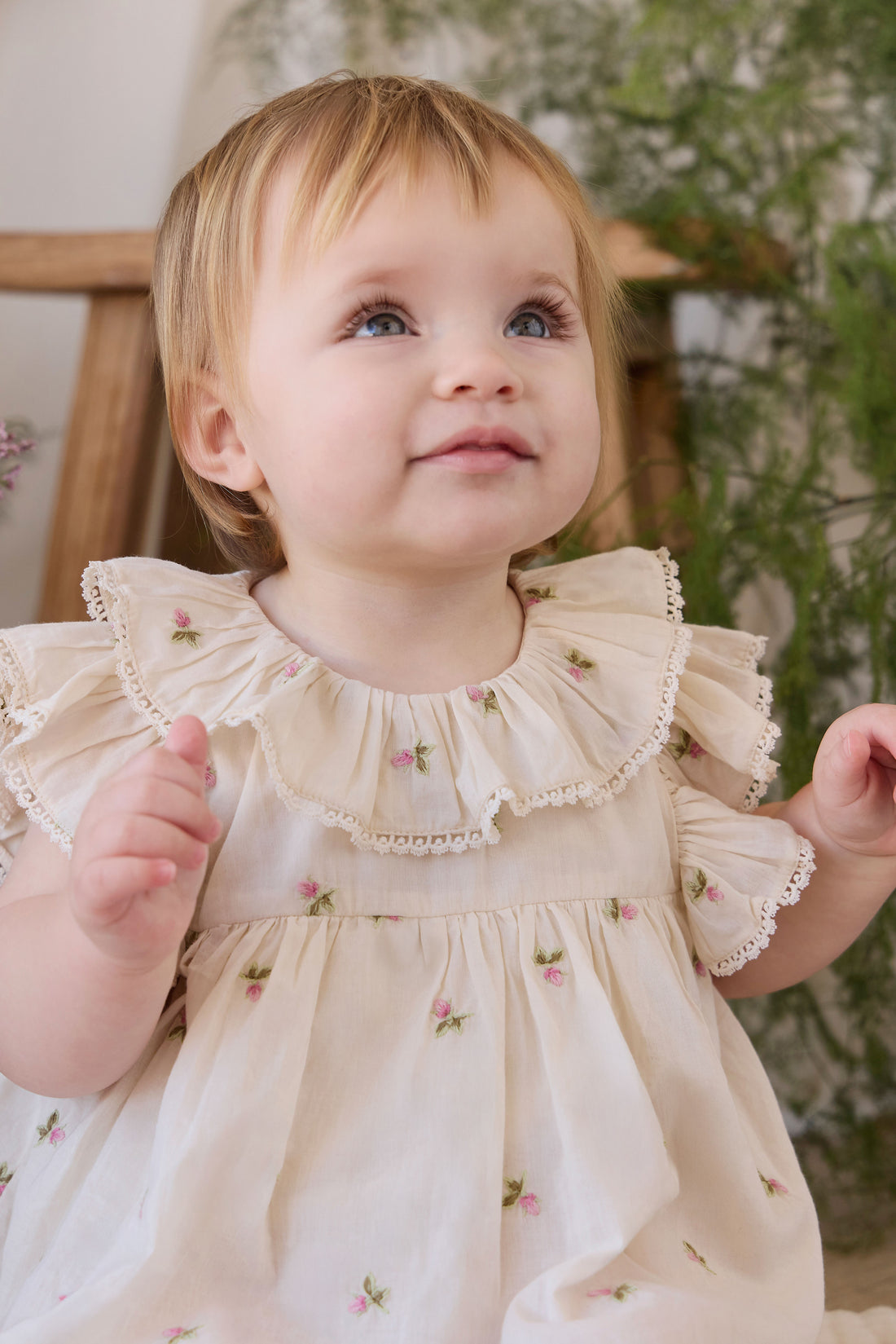Organic Cotton Frannie Playsuit - Rosebud Egret Childrens Playsuit from Jamie Kay NZ
