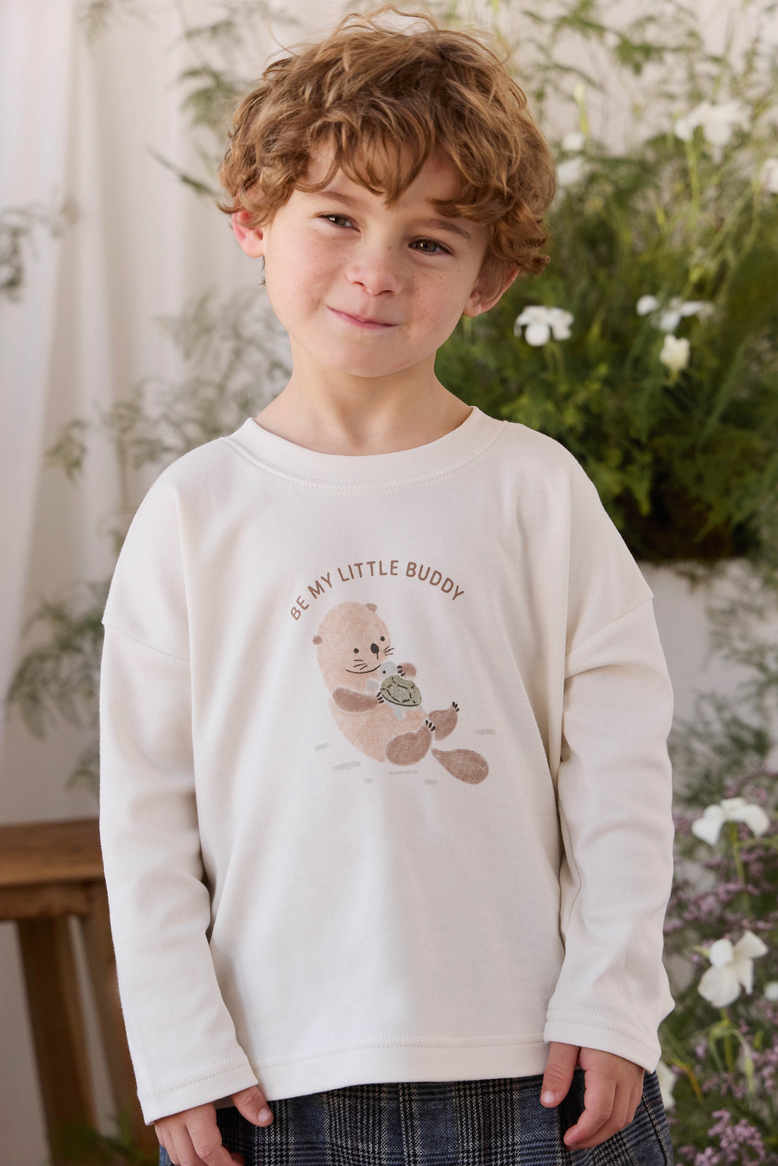 Pima Cotton Edward Long Sleeve Top - Otter Buddy Cloud Childrens Top from Jamie Kay NZ