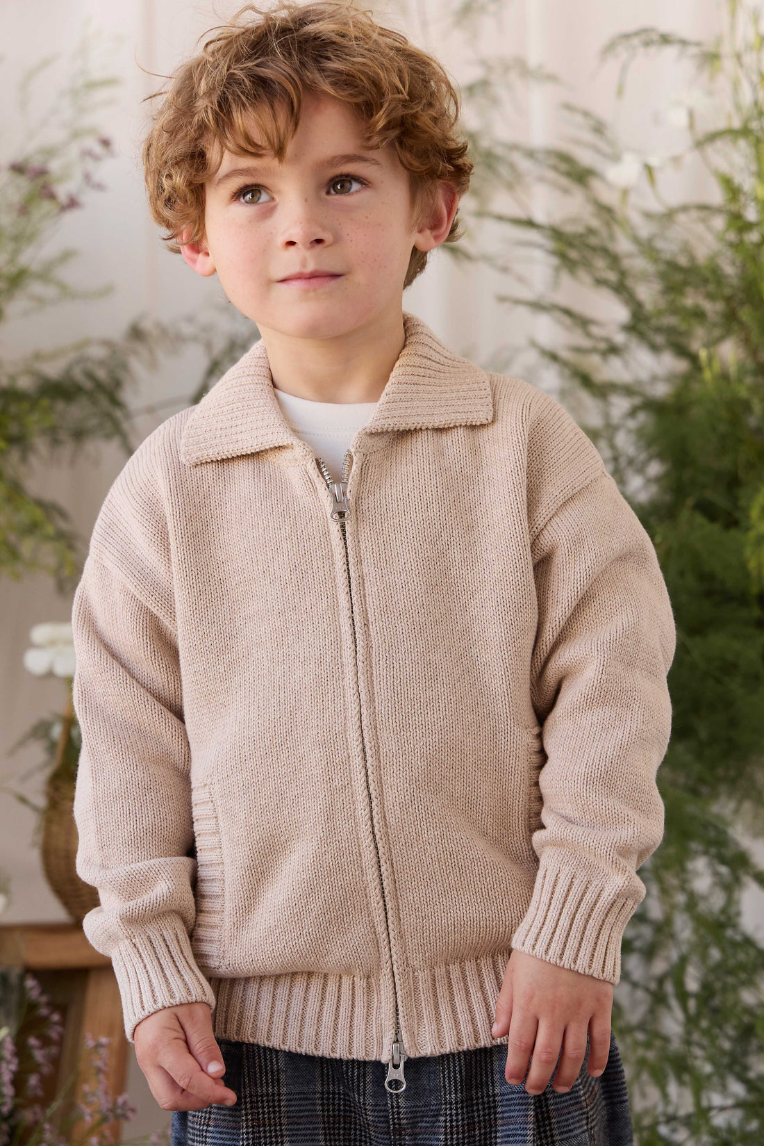 Charlie Zip-Up Cardigan - Wheat Childrens Cardigan from Jamie Kay NZ