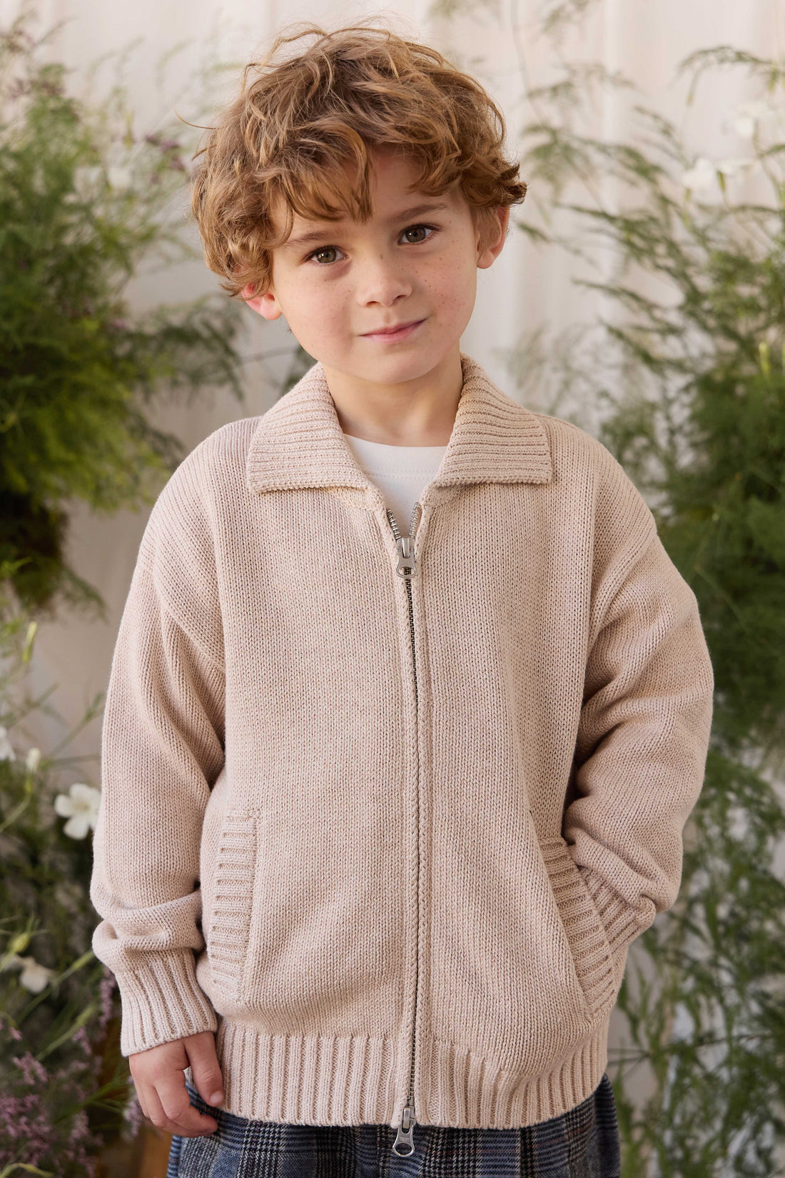 Charlie Zip-Up Cardigan - Wheat Childrens Cardigan from Jamie Kay NZ