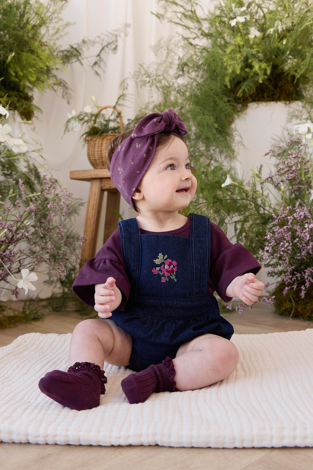 Calianna Playsuit - Deep Sea Denim Orchid Rose Childrens Playsuit from Jamie Kay NZ
