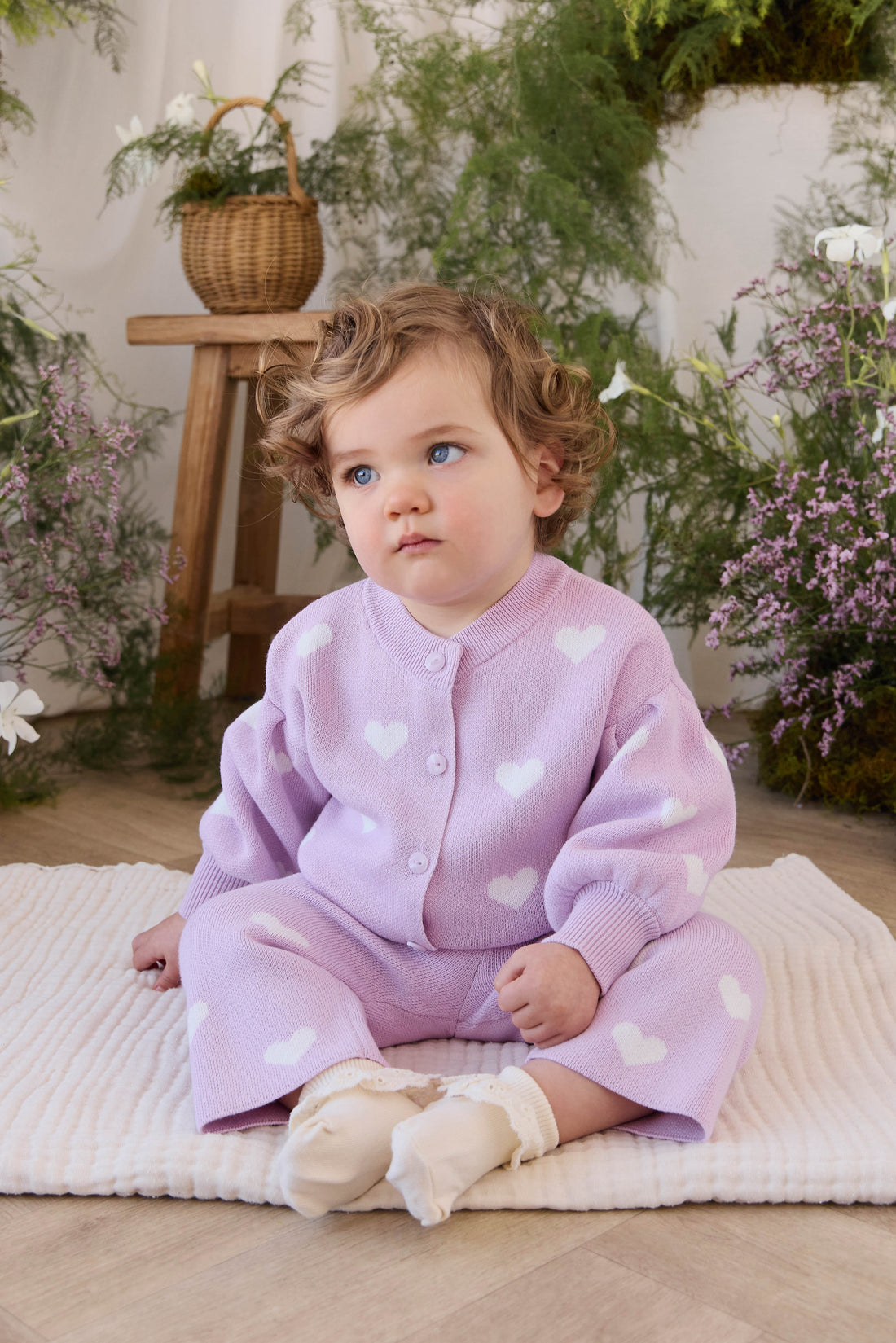 Kayla Cardigan - Kayla Heart Jacquard Orchid Dream Childrens Cardigan from Jamie Kay NZ