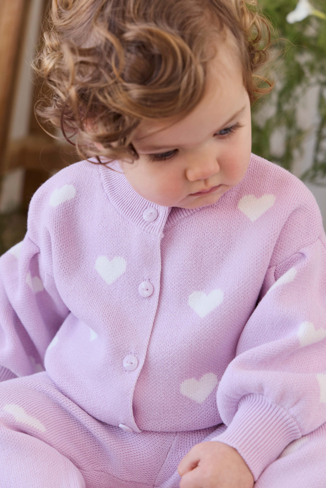 Kayla Cardigan - Kayla Heart Jacquard Orchid Dream Childrens Cardigan from Jamie Kay NZ