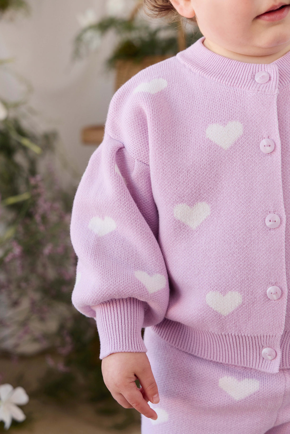 Kayla Cardigan - Kayla Heart Jacquard Orchid Dream Childrens Cardigan from Jamie Kay NZ