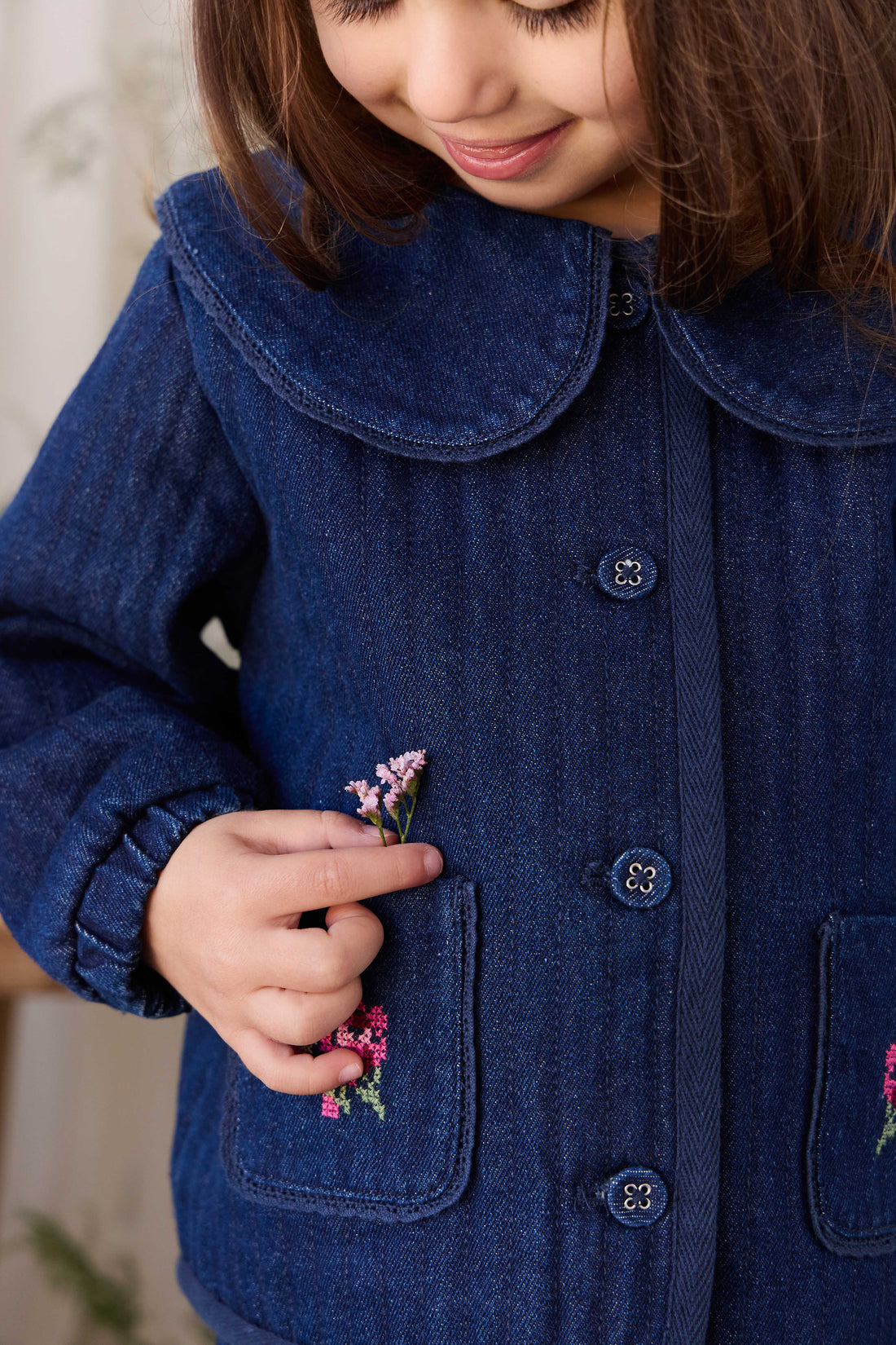 Gracen Jacket - Deep Sea Denim Orchid Rose Childrens Jacket from Jamie Kay NZ