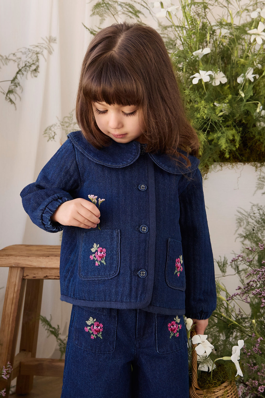 Ines Pant - Deep Sea Denim Orchid Rose Childrens Pants from Jamie Kay NZ