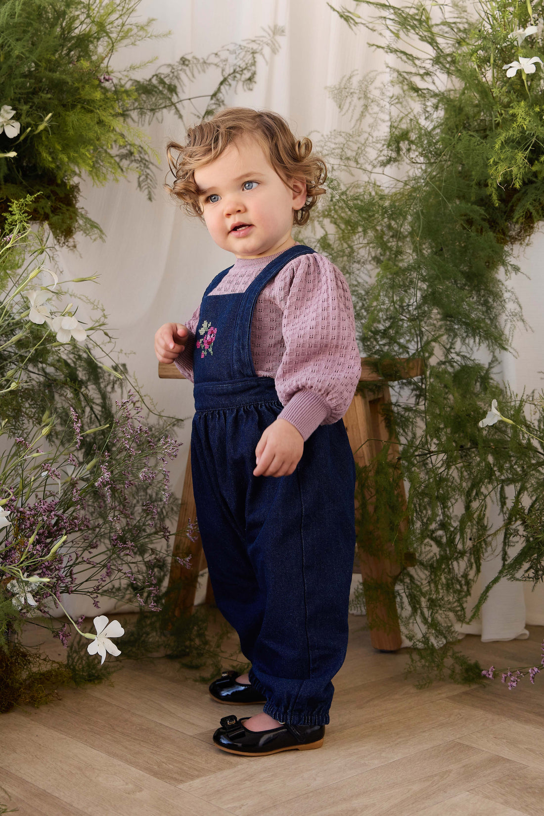 Maylah Overall - Deep Sea Denim Orchid Rose Childrens Overall from Jamie Kay NZ