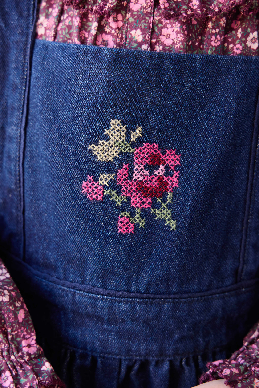 Dovie Overall - Deep Sea Denim Orchid Rose Childrens Overall from Jamie Kay NZ