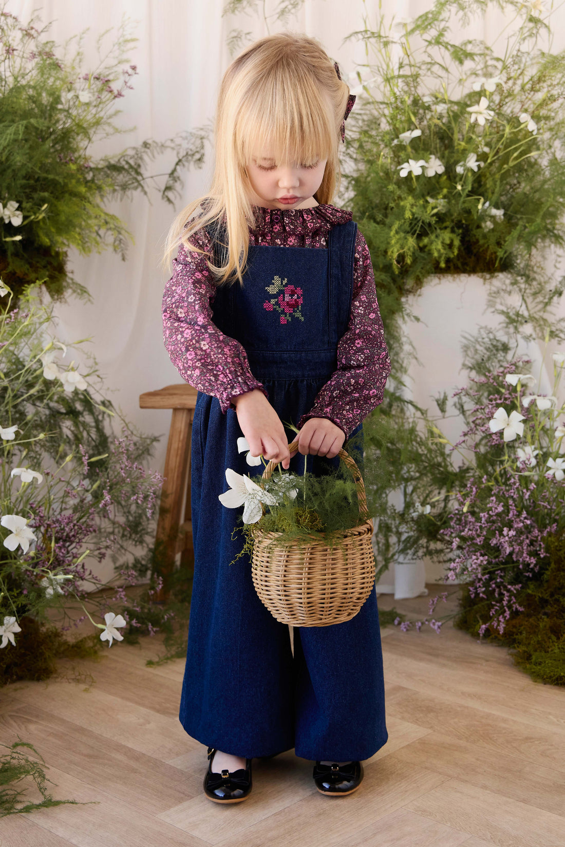 Dovie Overall - Deep Sea Denim Orchid Rose Childrens Overall from Jamie Kay NZ