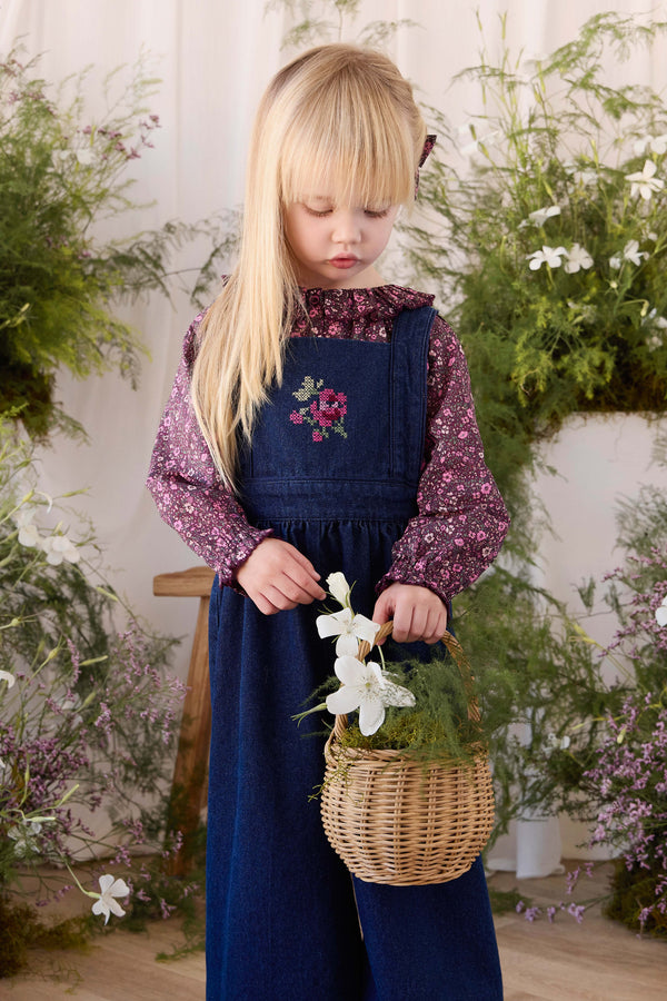 Dovie Overall - Deep Sea Denim Orchid Rose Childrens Overall from Jamie Kay NZ