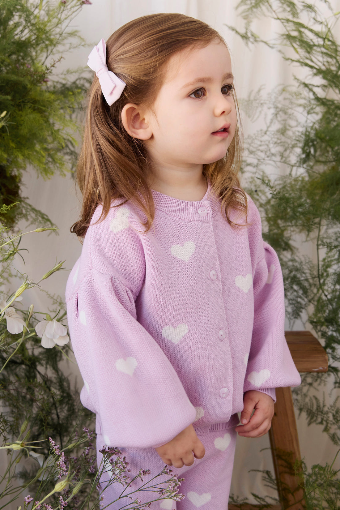 Kayla Cardigan - Kayla Heart Jacquard Orchid Dream Childrens Cardigan from Jamie Kay NZ