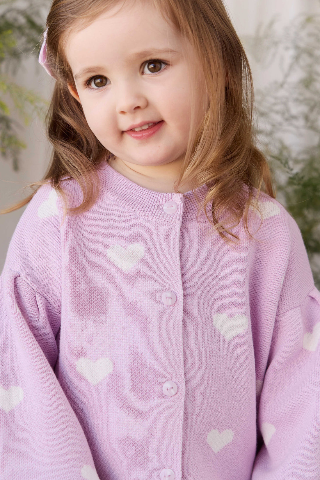 Kayla Cardigan - Kayla Heart Jacquard Orchid Dream Childrens Cardigan from Jamie Kay NZ
