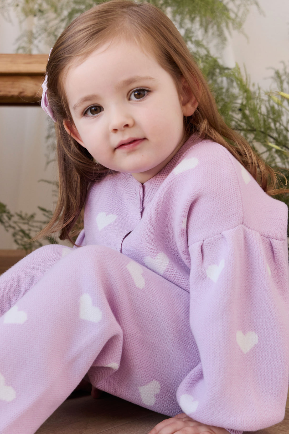 Kayla Cardigan - Kayla Heart Jacquard Orchid Dream Childrens Cardigan from Jamie Kay NZ