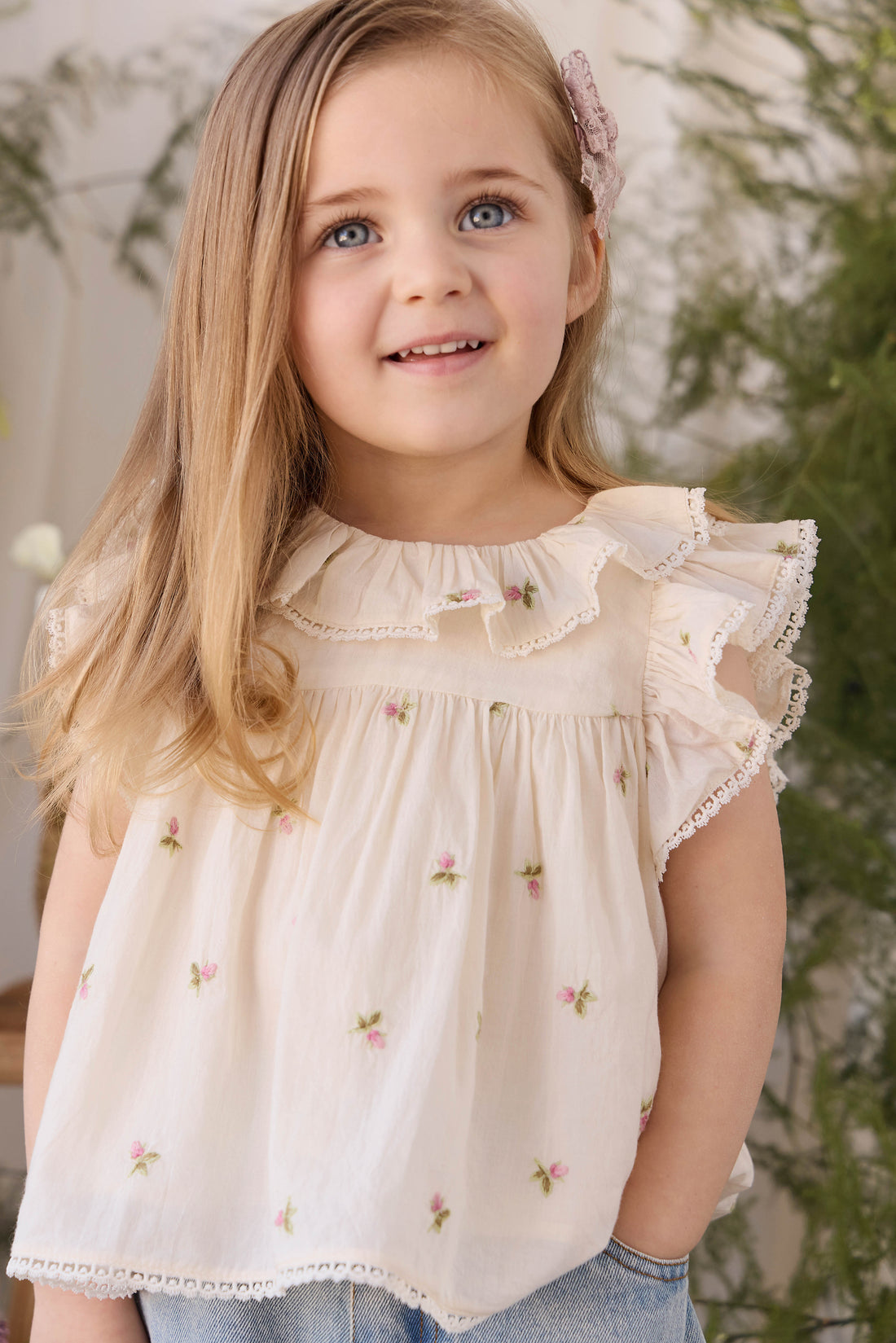 Organic Cotton Banks Blouse - Rosebud Egret Childrens Top from Jamie Kay NZ