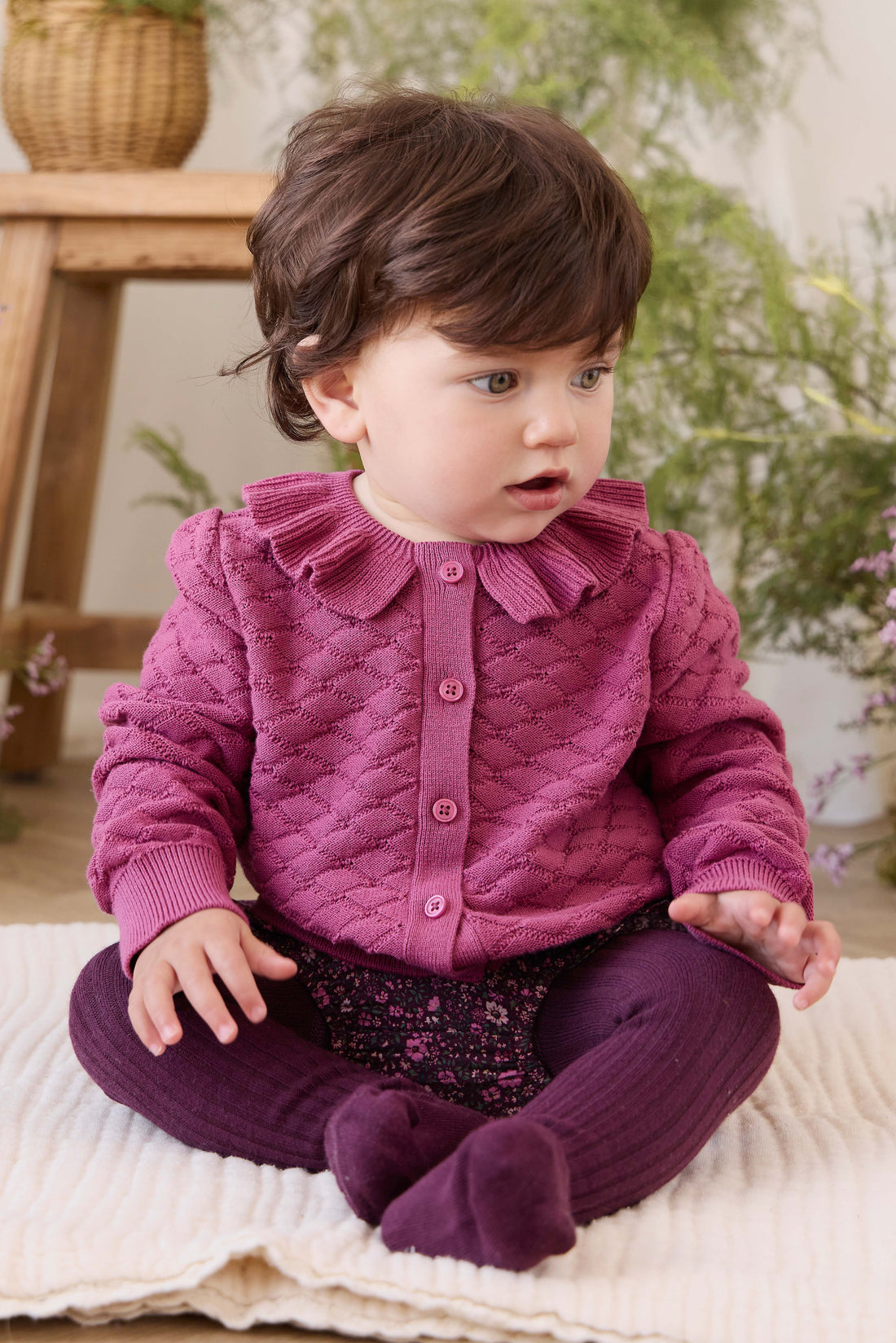 Alison Cardigan - Raspberry Wine Childrens Cardigan from Jamie Kay NZ