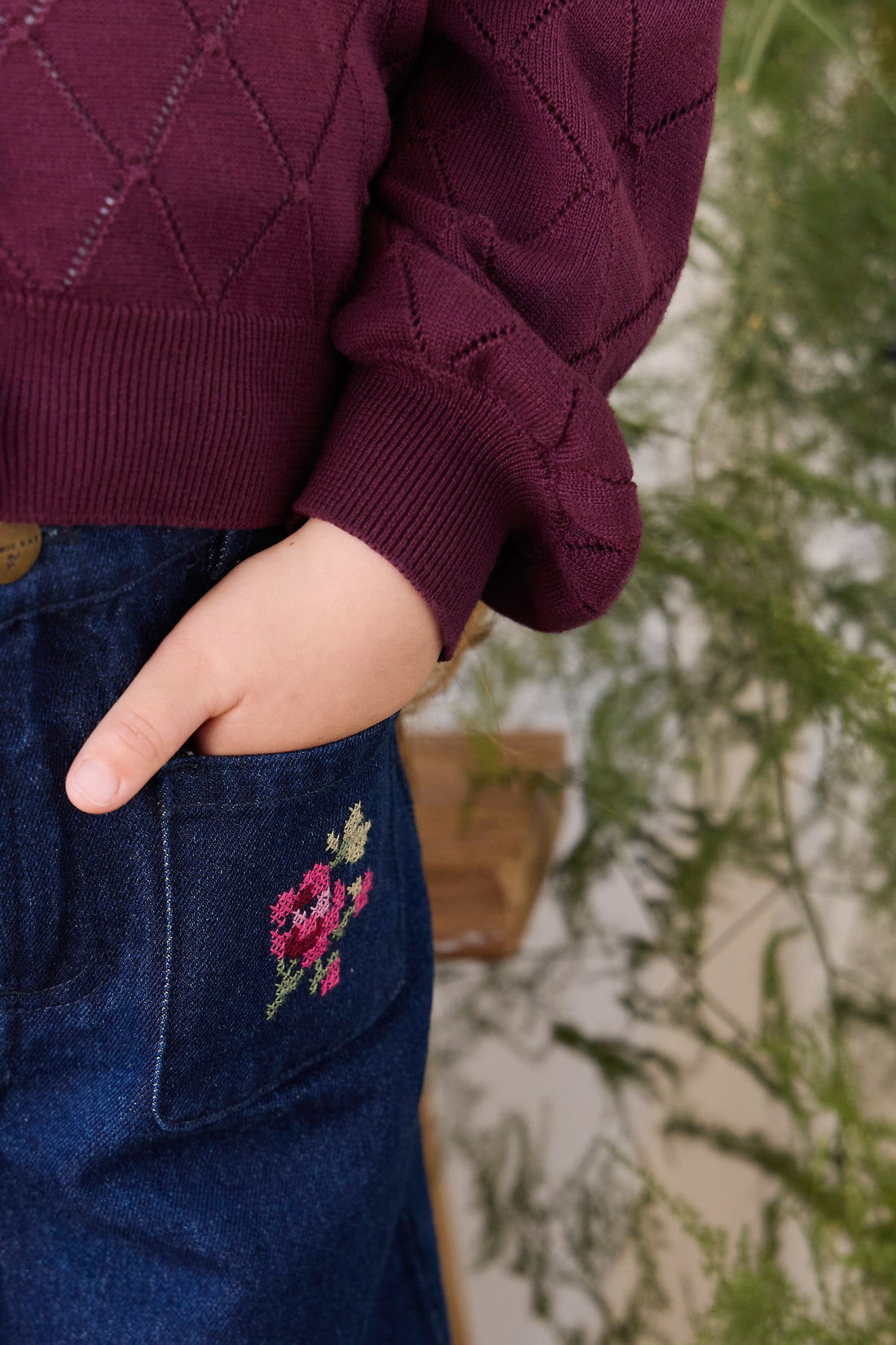 Ines Pant - Deep Sea Denim Orchid Rose Childrens Pants from Jamie Kay NZ