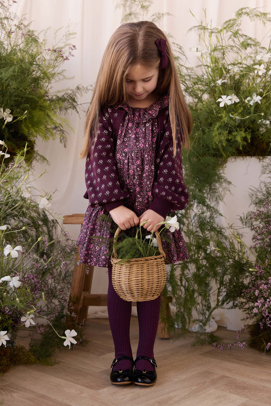 Evie Cardigan - Evie Jacquard Fig Childrens Cardigan from Jamie Kay NZ