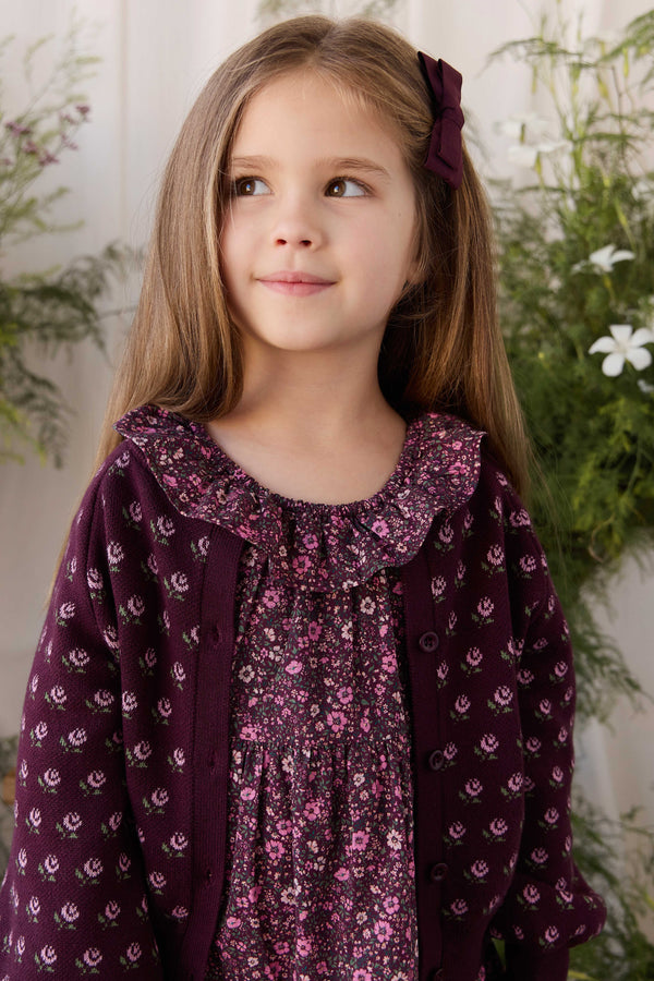 Evie Cardigan - Evie Jacquard Fig Childrens Cardigan from Jamie Kay NZ