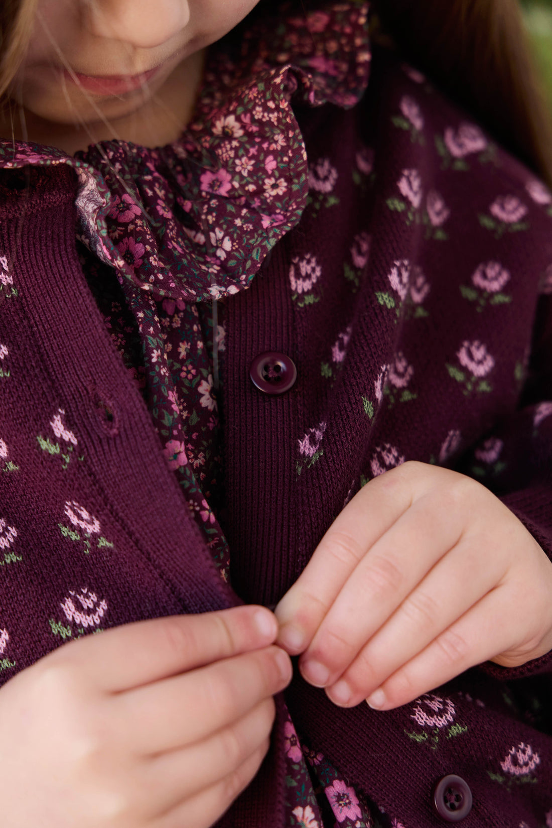 Evie Cardigan - Evie Jacquard Fig Childrens Cardigan from Jamie Kay NZ