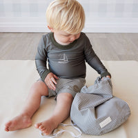 Swim Bag - Fine Vertical Stripe Dark Olive Childrens Swimwear from Jamie Kay NZ