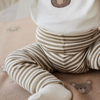 Organic Cotton Modal Everyday Legging - Narrow Stripe Oak/Soft Clay Childrens Legging from Jamie Kay NZ