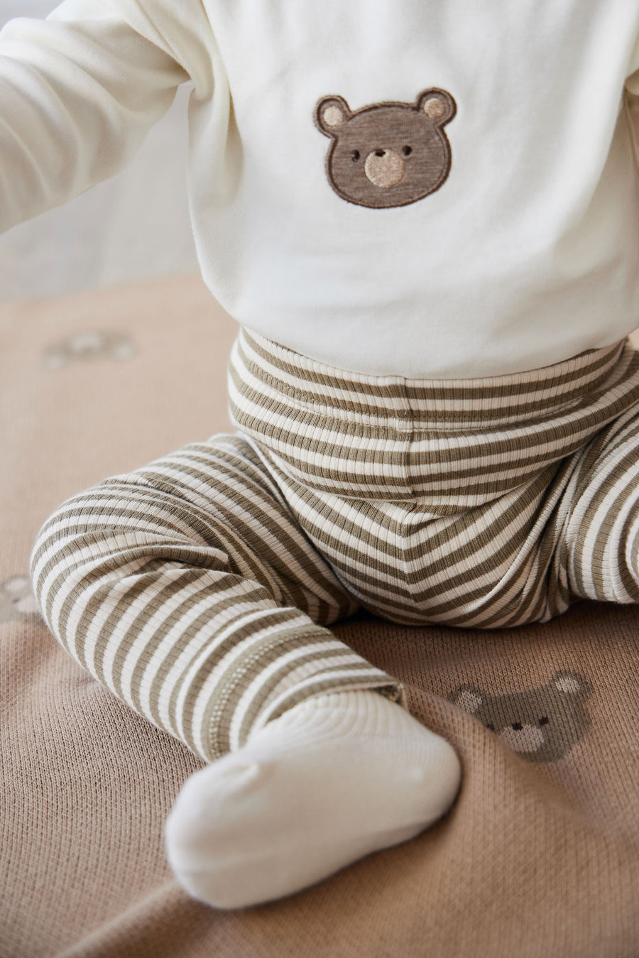 Organic Cotton Modal Everyday Legging - Narrow Stripe Oak/Soft Clay Childrens Legging from Jamie Kay NZ