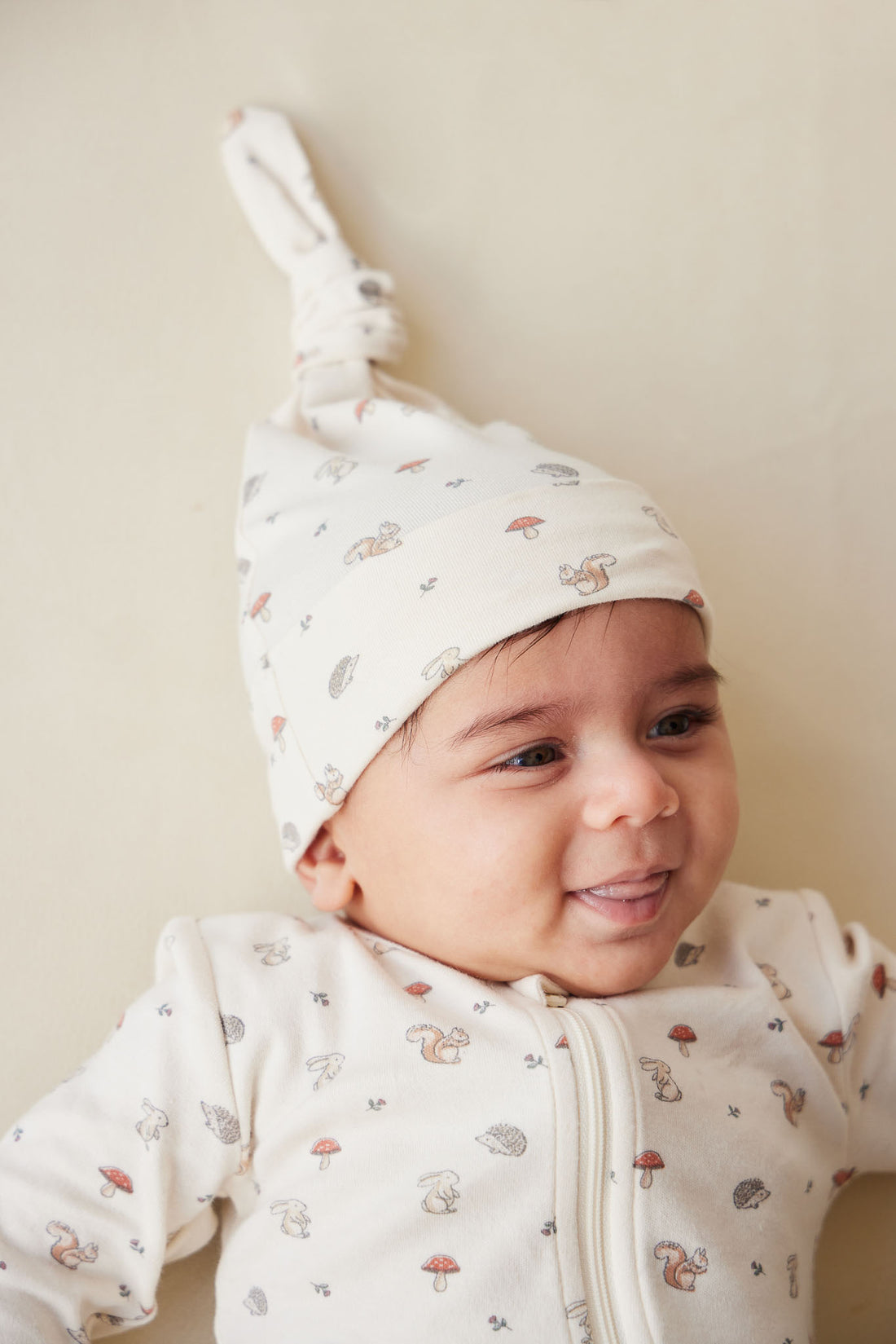 Organic Cotton Knot Beanie - Woodland Friends Childrens Hat from Jamie Kay NZ