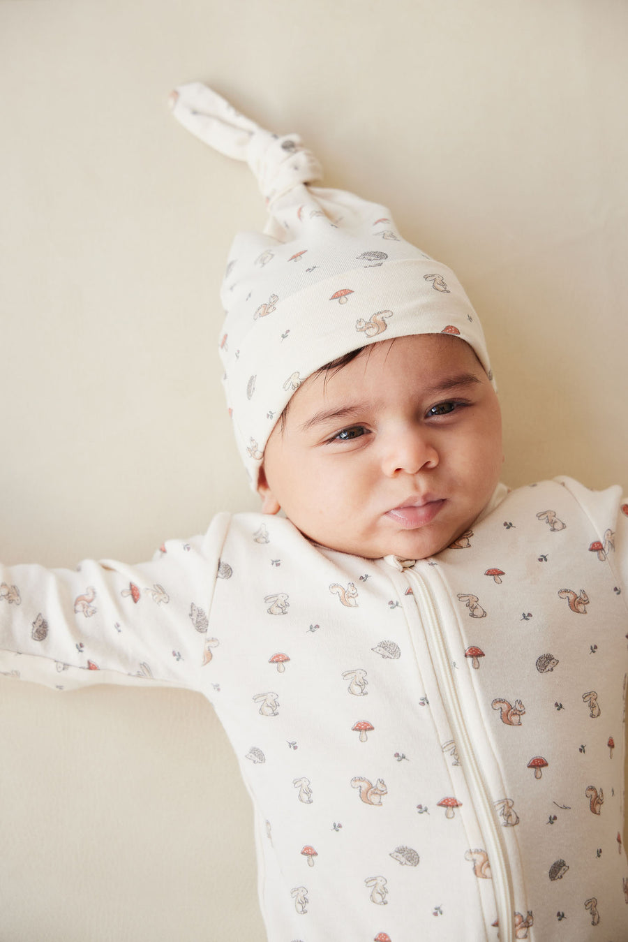 Organic Cotton Knot Beanie - Woodland Friends Childrens Hat from Jamie Kay NZ