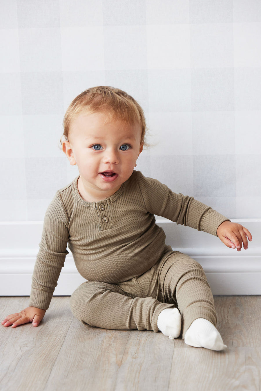 Organic Cotton Modal Long Sleeve Bodysuit - Oak Childrens Bodysuit from Jamie Kay NZ