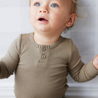 Organic Cotton Modal Long Sleeve Bodysuit - Oak Childrens Bodysuit from Jamie Kay NZ