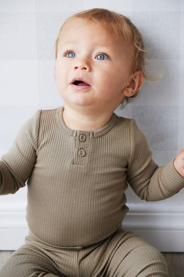 Organic Cotton Modal Long Sleeve Bodysuit - Oak Childrens Bodysuit from Jamie Kay NZ