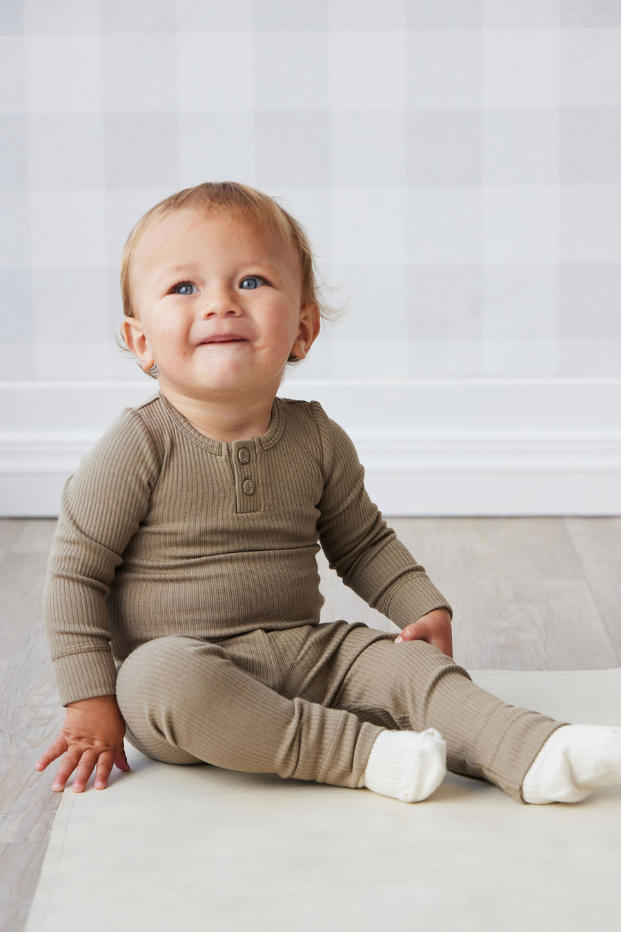 Organic Cotton Modal Long Sleeve Bodysuit - Oak Childrens Bodysuit from Jamie Kay NZ