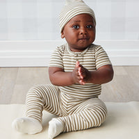 Organic Cotton Modal Darcy Rib Tee Bodysuit - Narrow Stripe Oak/Soft Clay Childrens Bodysuit from Jamie Kay NZ