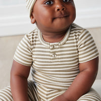 Organic Cotton Modal Darcy Rib Tee Bodysuit - Narrow Stripe Oak/Soft Clay Childrens Bodysuit from Jamie Kay NZ