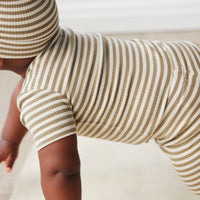 Organic Cotton Modal Darcy Rib Tee Bodysuit - Narrow Stripe Oak/Soft Clay Childrens Bodysuit from Jamie Kay NZ