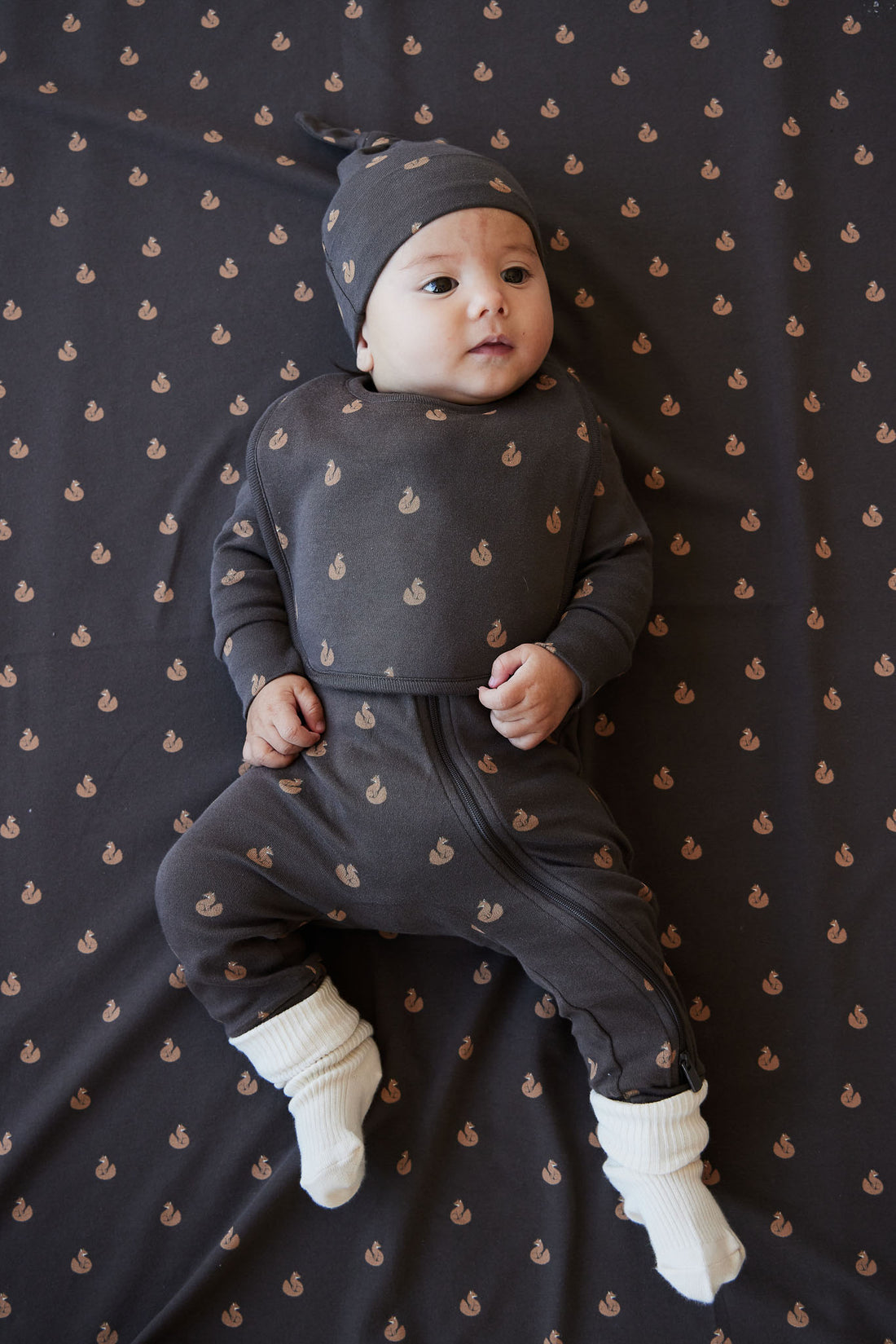 Organic Cotton Reese Zip Onepiece - Fox Cubs Wolf Childrens Onepiece from Jamie Kay NZ