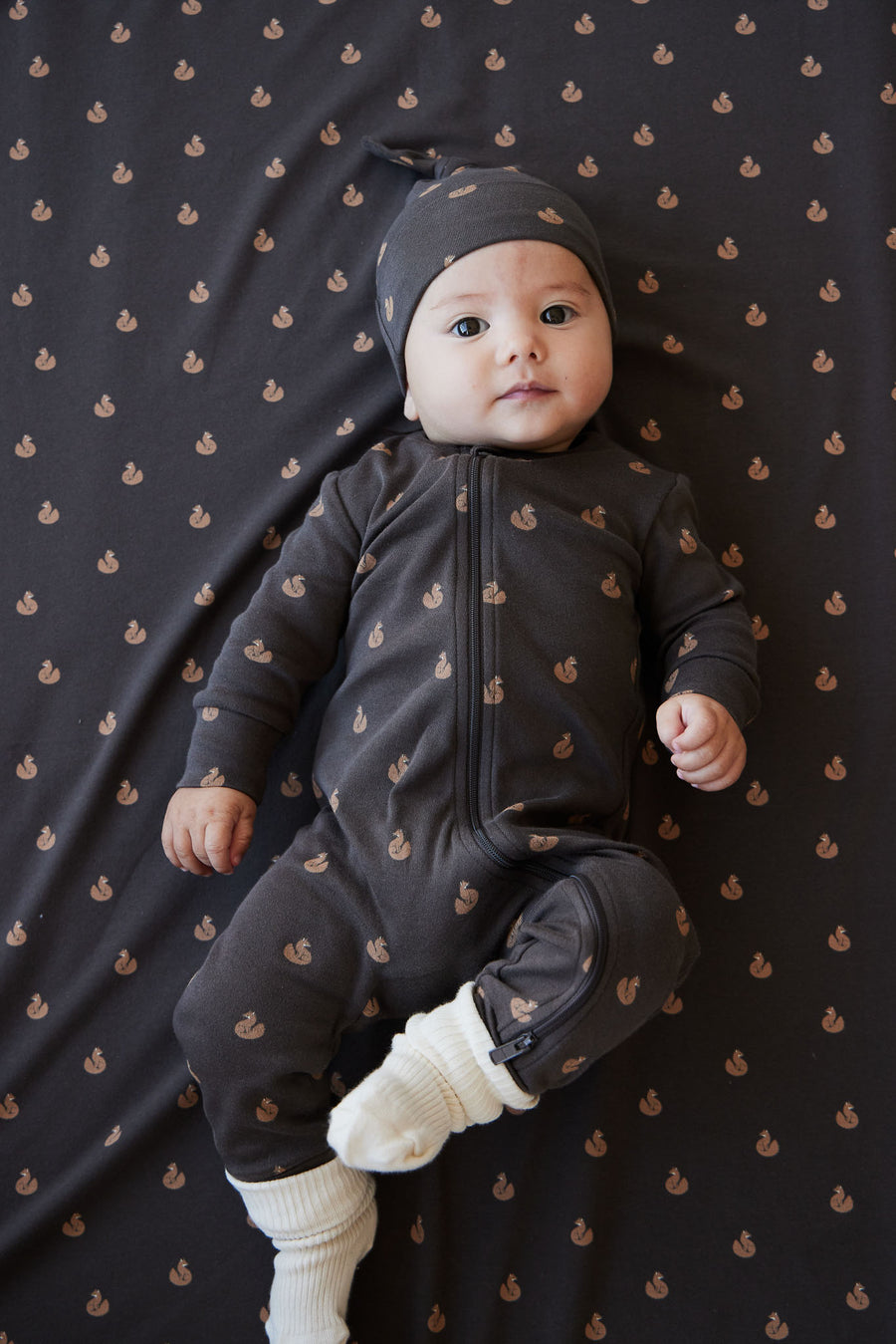 Organic Cotton Reese Zip Onepiece - Fox Cubs Wolf Childrens Onepiece from Jamie Kay NZ