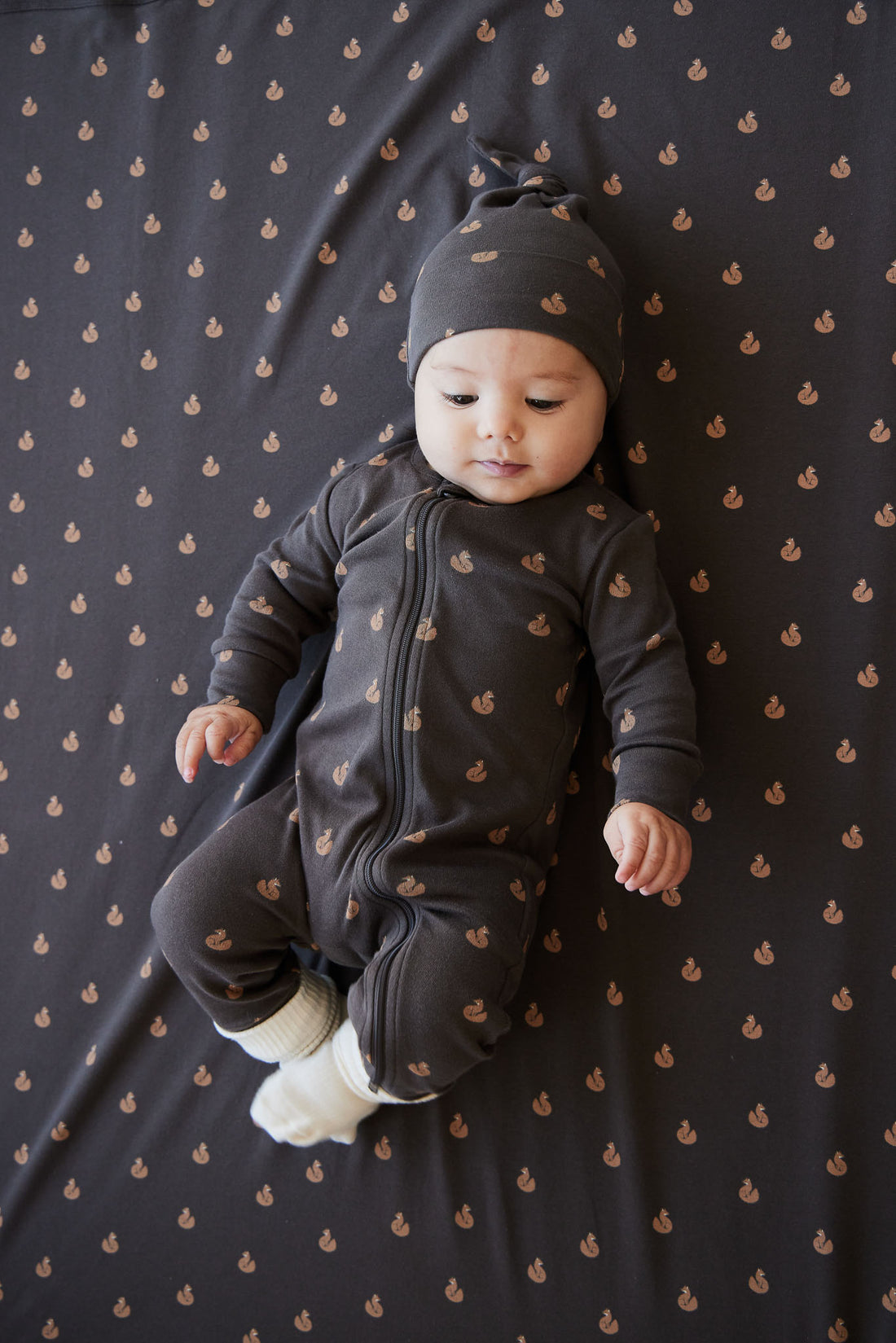 Organic Cotton Reese Zip Onepiece - Fox Cubs Wolf Childrens Onepiece from Jamie Kay NZ